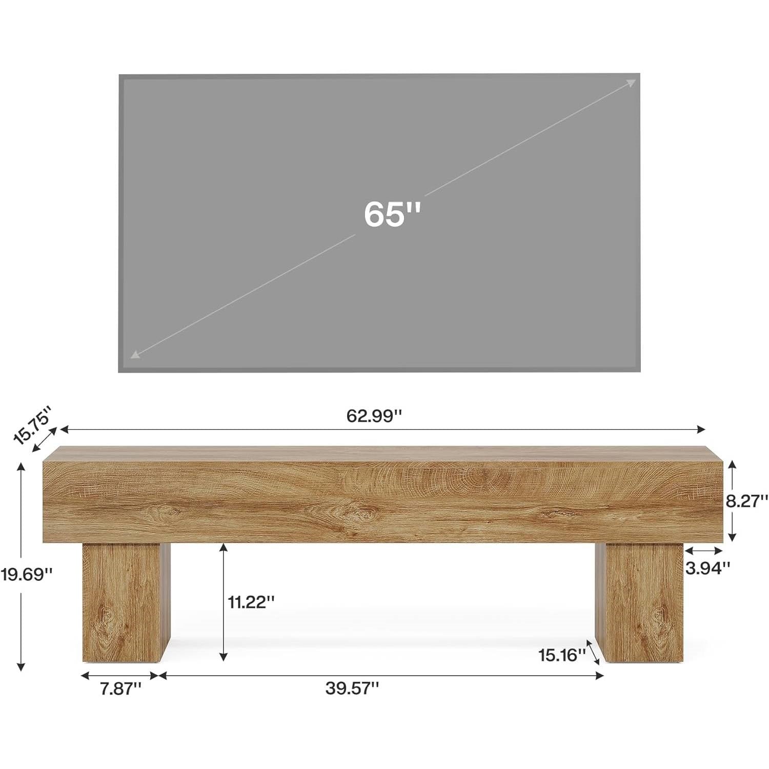 Farmhouse 63-inch TV Stand Entertainment Center in Light Brown Wood Finish-4