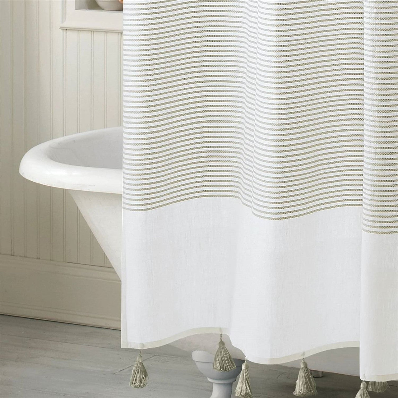 72-inch Taupe Tan and White Stripes Cotton Shower Curtain-1