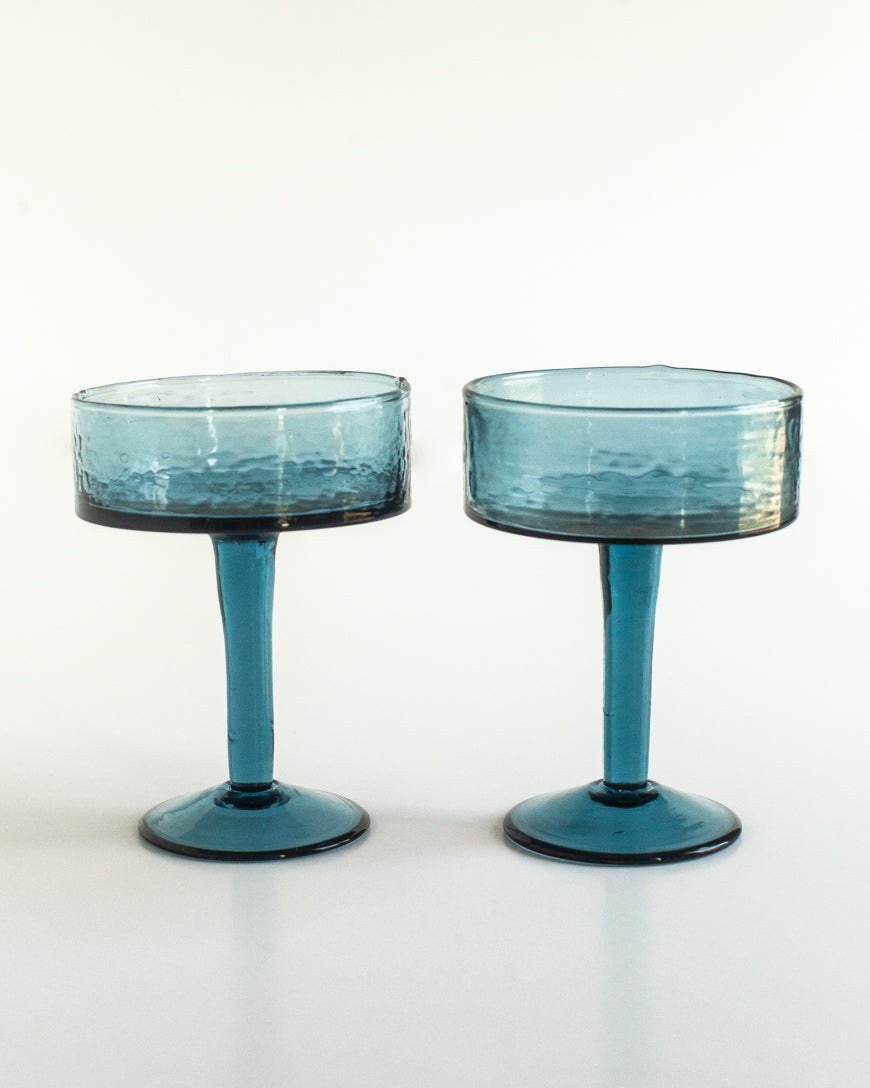 Handblown Hammered Coupe Cocktail Glass Pair-4
