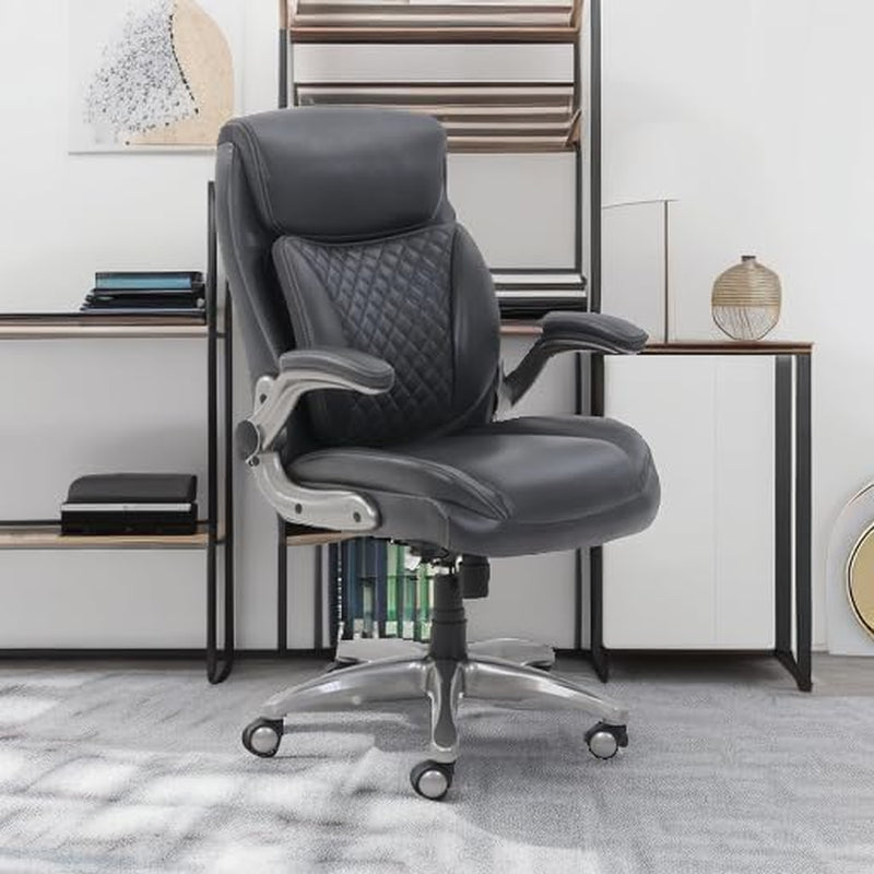 Ergonomic Grey Leather Desk Chair With Adjustable Height-1