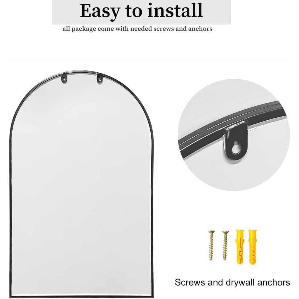 Black Arched Wall Mirror 42x24 Inches With Iron Frame-4