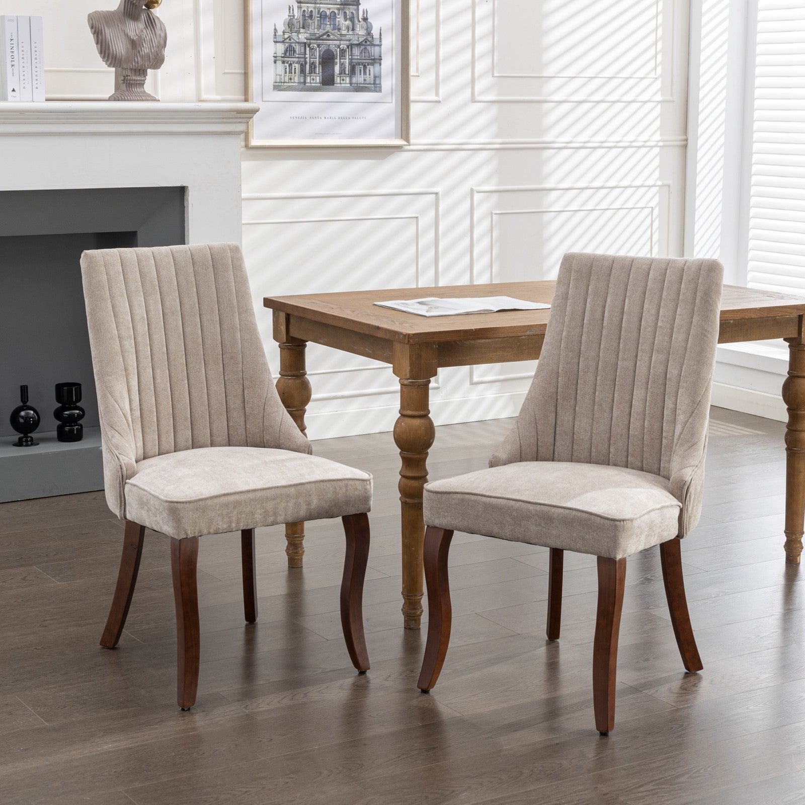 Set of 2 Rayon Cloth Flocking Linen Dining Chairs-2