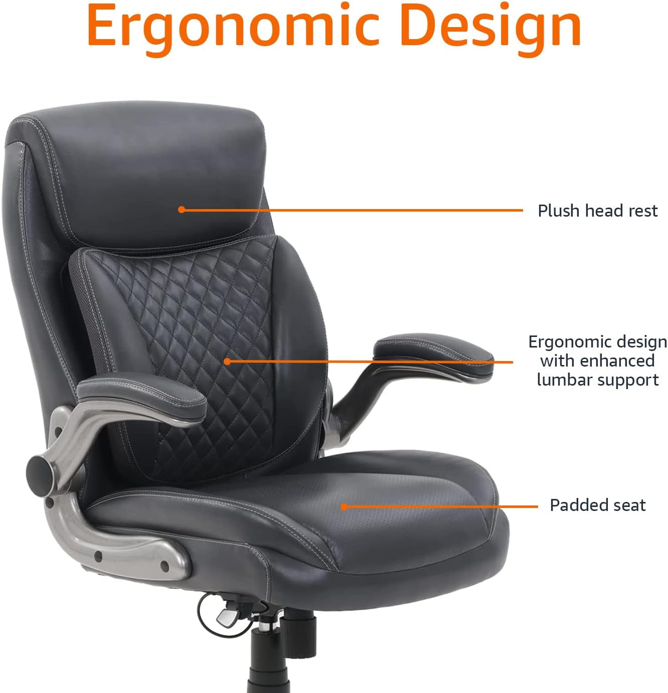 Ergonomic Grey Leather Desk Chair With Adjustable Height-3