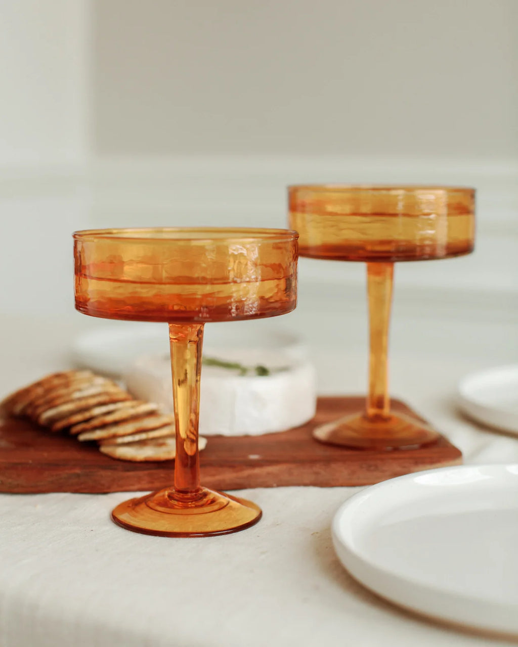 Handblown Hammered Coupe Cocktail Glass Pair-2