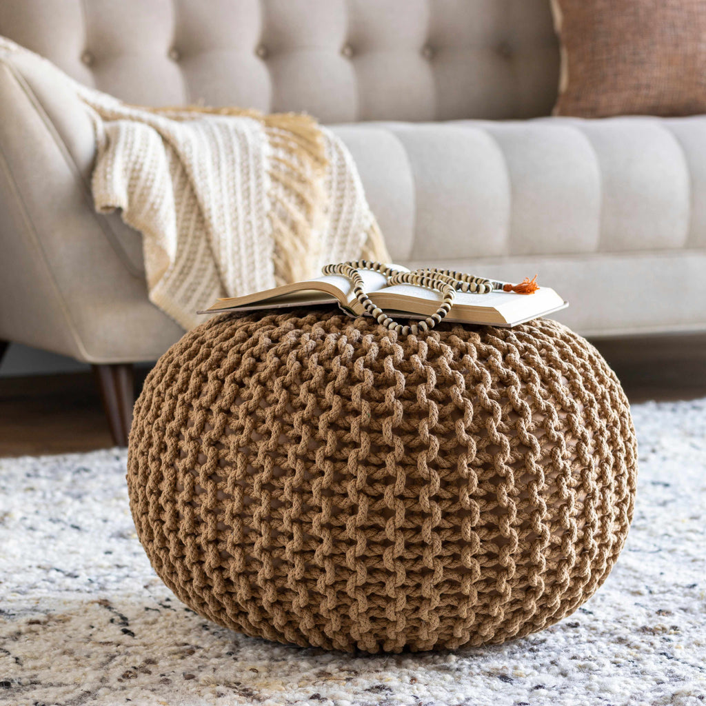 Carr Beige Knitted Cotton Pouf-0