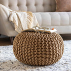 Carr Beige Knitted Cotton Pouf-0
