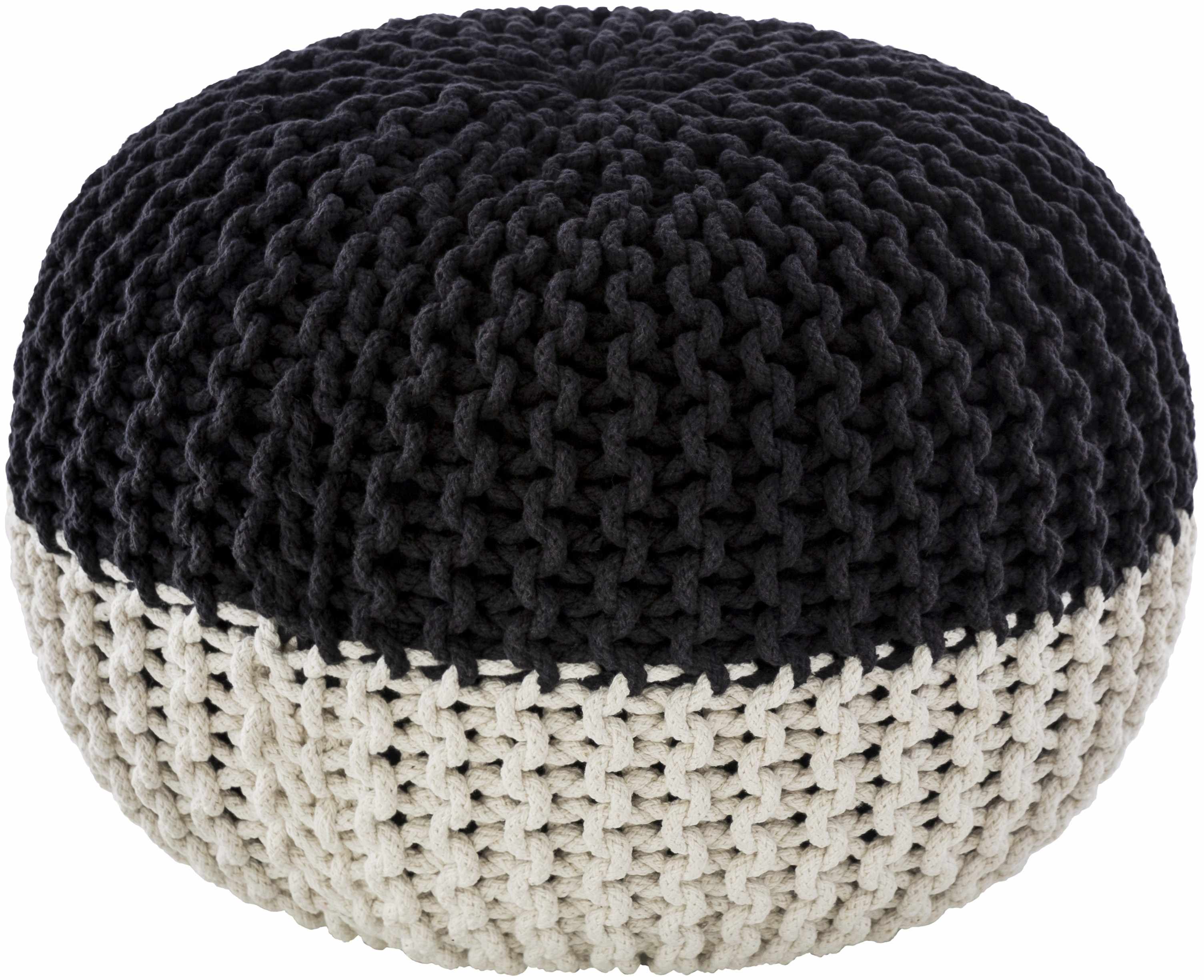 Dothan Knitted Black and Off White Pouf-1