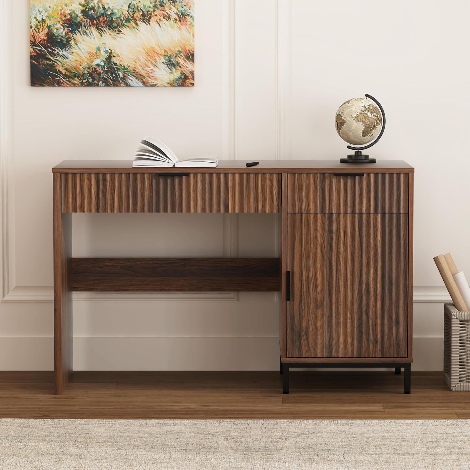 Brown 47 Inch Fluted Executive Desk Charging Station-4