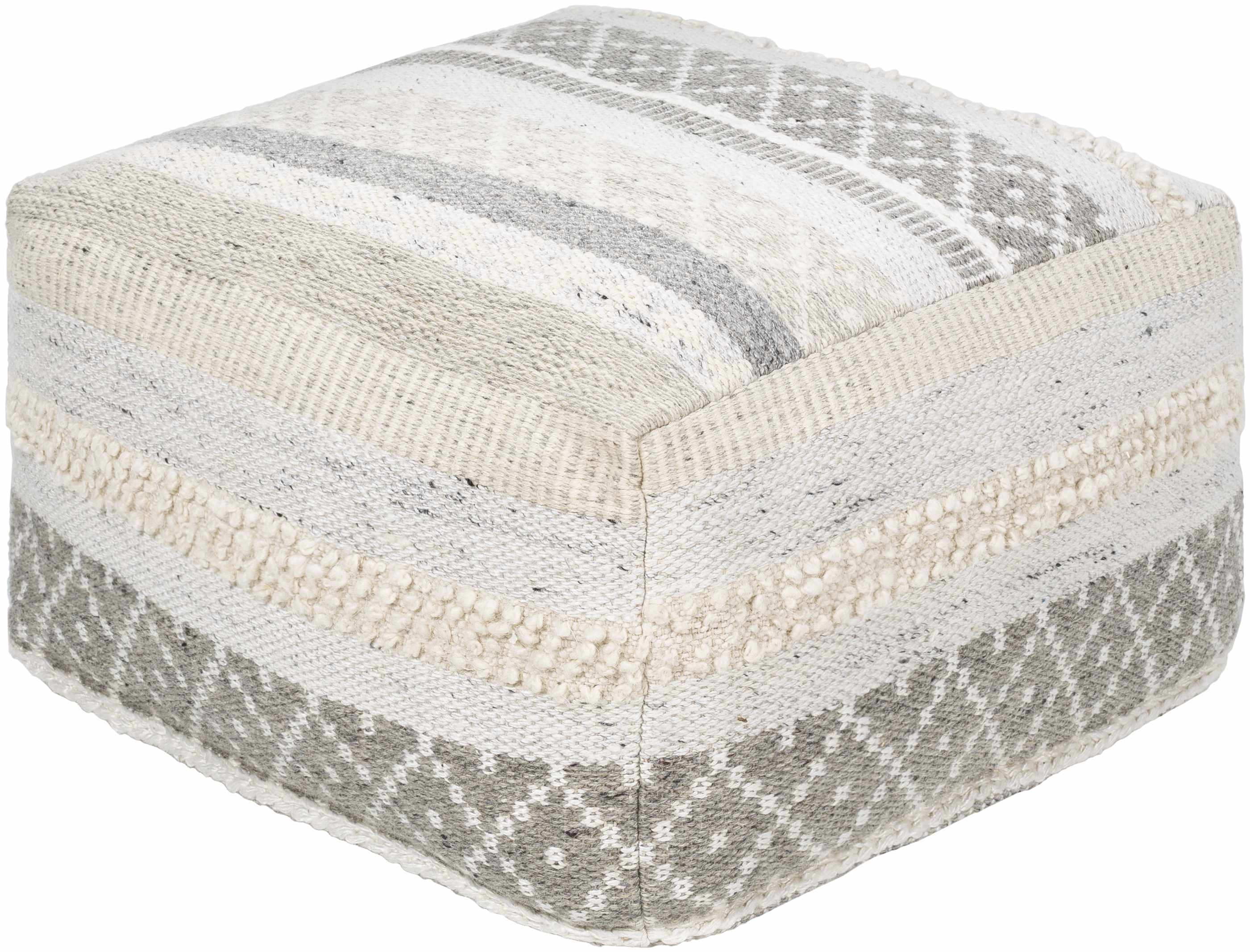 Geyser Woven White Gray Cotton Pouf-1