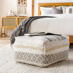 Geyser Woven White Gray Cotton Pouf-0