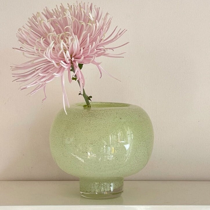 Green Round Glass Flower Vase-0