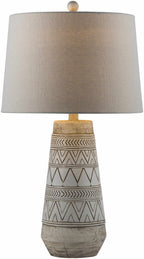 Tan and Cream Resin Lamp with White Linen Table Lamp-3