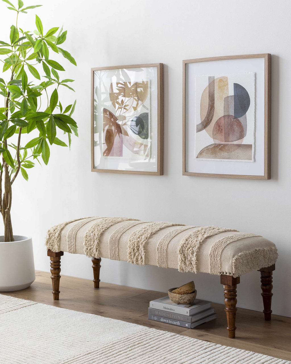 Manzaneque Chenille Striped Beige Bench-3