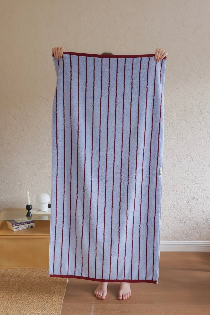 Modern Misty Blue Stripe Bath Towel — 100% Long-Staple Cotton, Soft, Plush & Absorbent-0