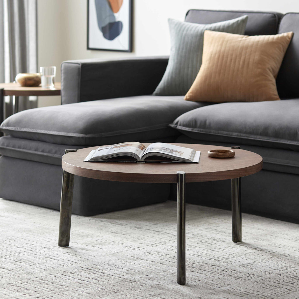Palasbari Round Walnut Metal Coffee Table - Clearance-4