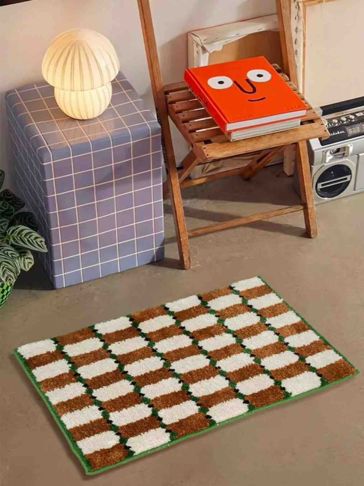 Retro Checker Bath Rug, Machine-washable, Ultra Soft & Absorbent-3