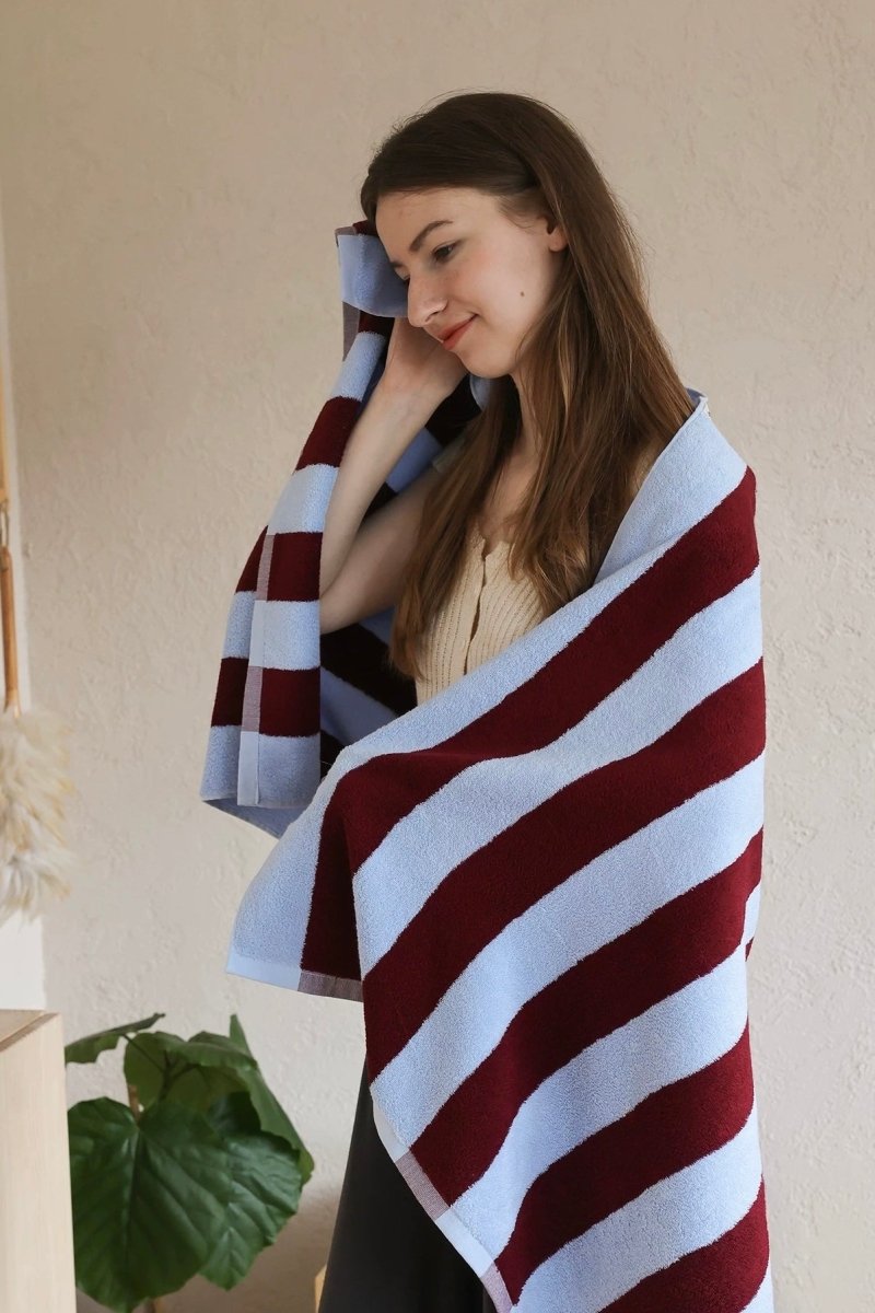 Whimsical Dopamine Cabana Stripe Bath Towel, 100% Cotton, Ultra Soft & Absorbent-2